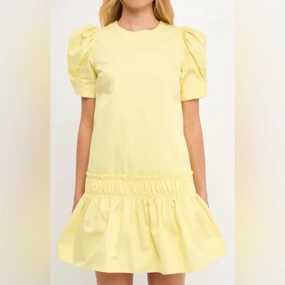 ENGLISH FACTORY
Ruffle Detail Puff Sleeve Poplin Dress size Large Yellow - Picture 1 of 12